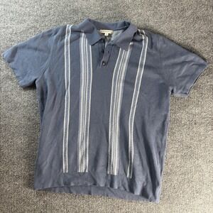 Frye And Co. Polo Shirt Mens XL Blue Vertical Stripe Knit Retro Top Short Sleeve